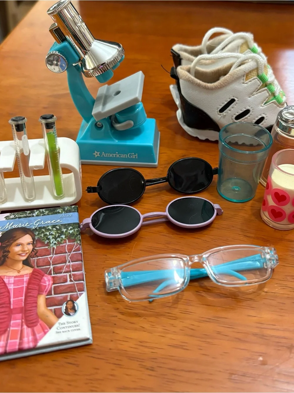 American Girl Toy Accessories Set with Blue Microscope and Sunglasses